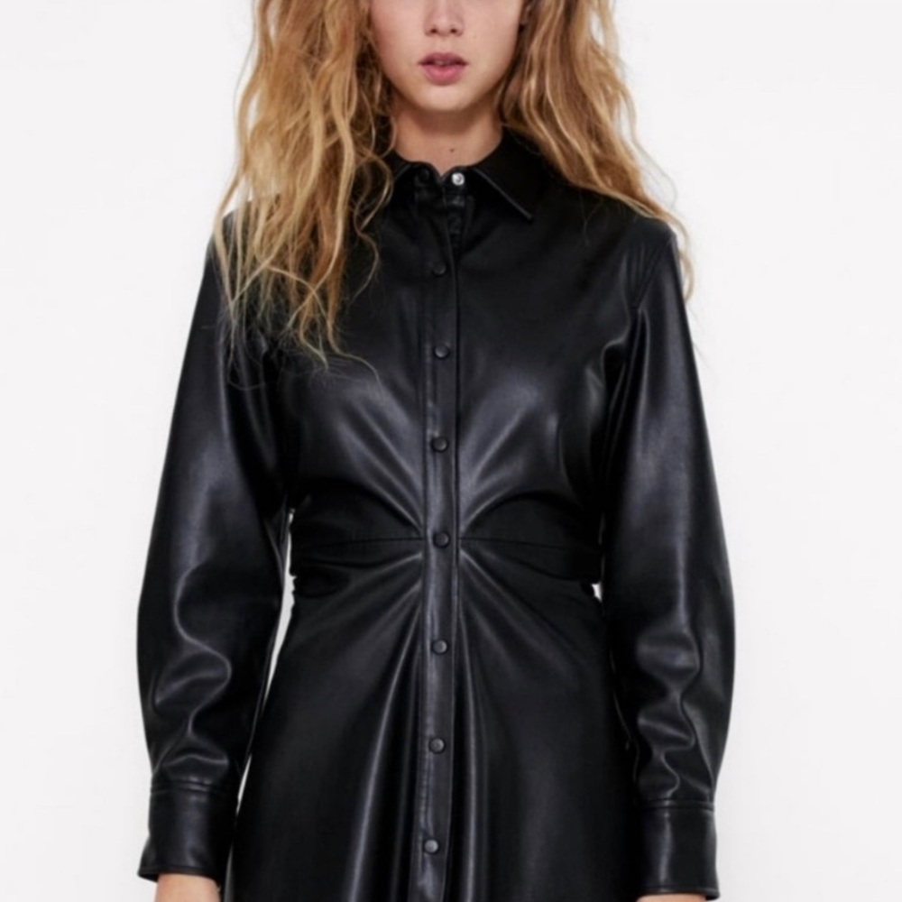 NWT ZARA Faux Leather A-line Midi Dress